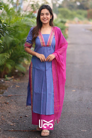 Handloom Kurta set (Dress) In Indigo Blue