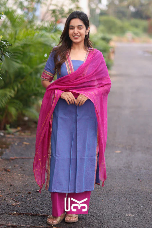 Handloom Kurta set (Dress) In Indigo Blue