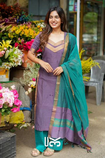 Devi Handloom Kurta set (Dress) In Greyish Purple
