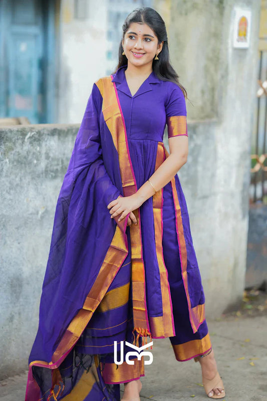 Handloom Suit Set in Purple