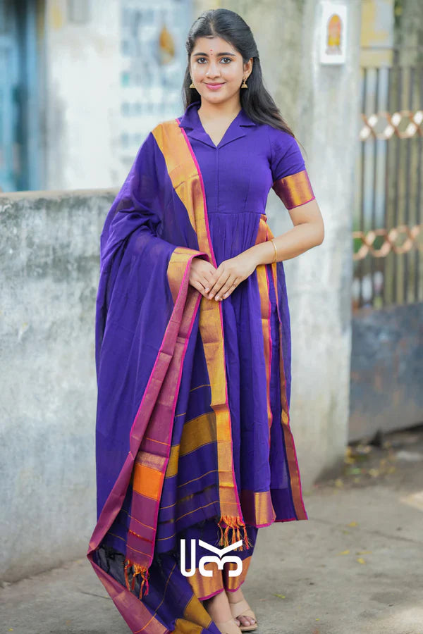 Handloom Suit Set in Purple