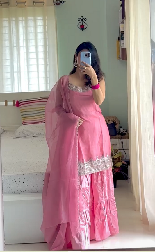 Fancy Chinon Fabric Kurti Bottom Set