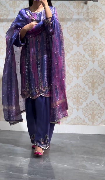 Pure kota silk suit handcrafted with beautiful silver embroidery
