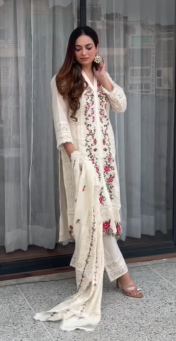 Heavy embroidered Cotton silk suit