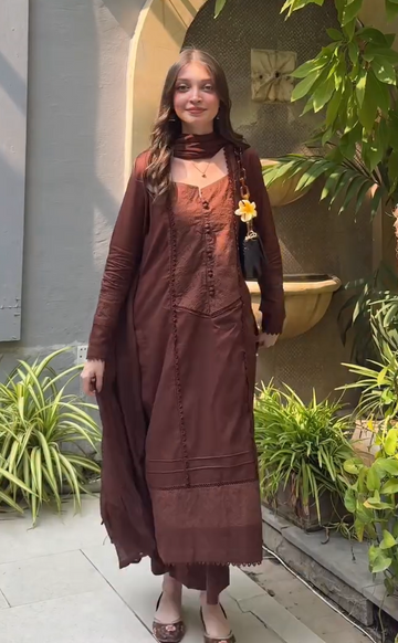 Brown Zari Embroidered Kurta Set