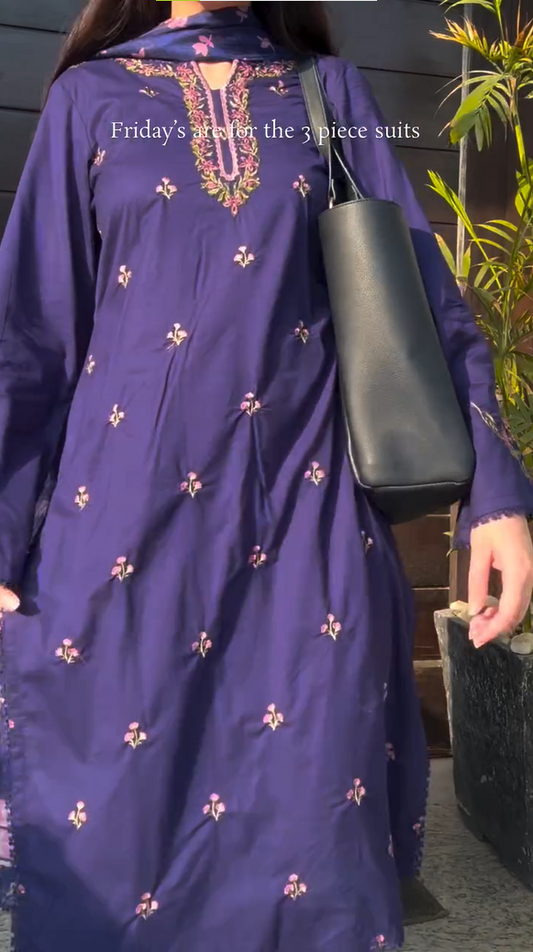 Purple Light Yoke Applique Baano Kurta Set